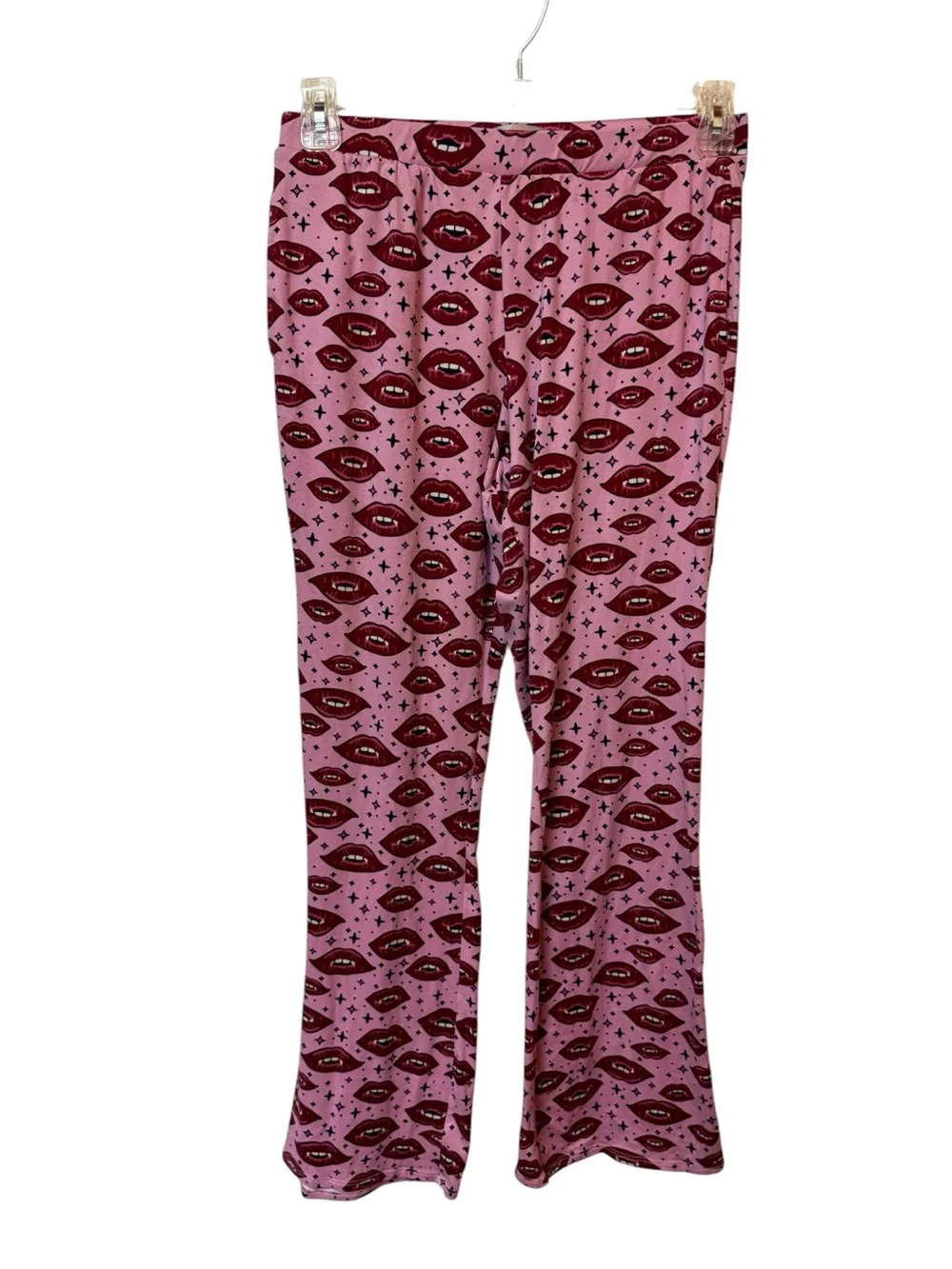 Madden Girl Pink Vampire Fangs Lip Print Pajama Loungewear Halloween Goth Medium